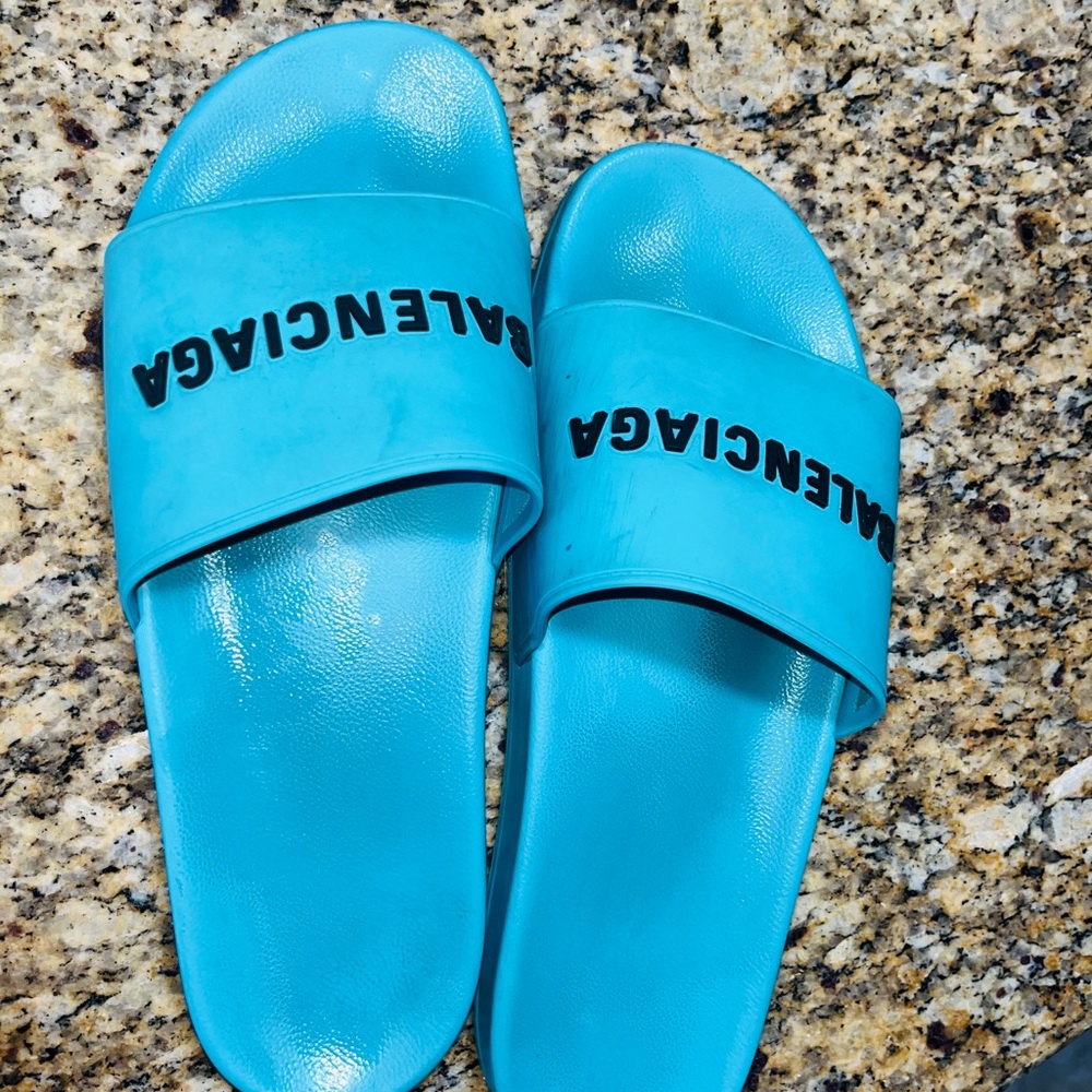 Blue Balenciaga slides